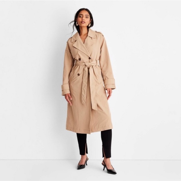 a new day Jackets & Blazers - a new day Women's Classic Beige Womens Long Trench Coat Size L- New With Tags
